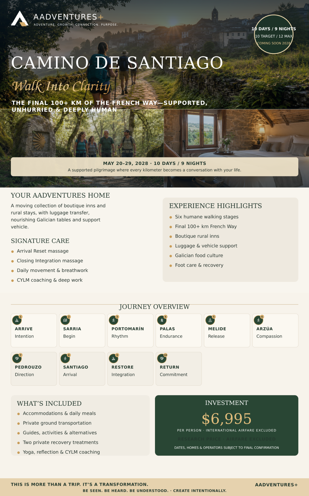 AAdventures+ Camino de Santiago Walk Into Clarity destination flyer