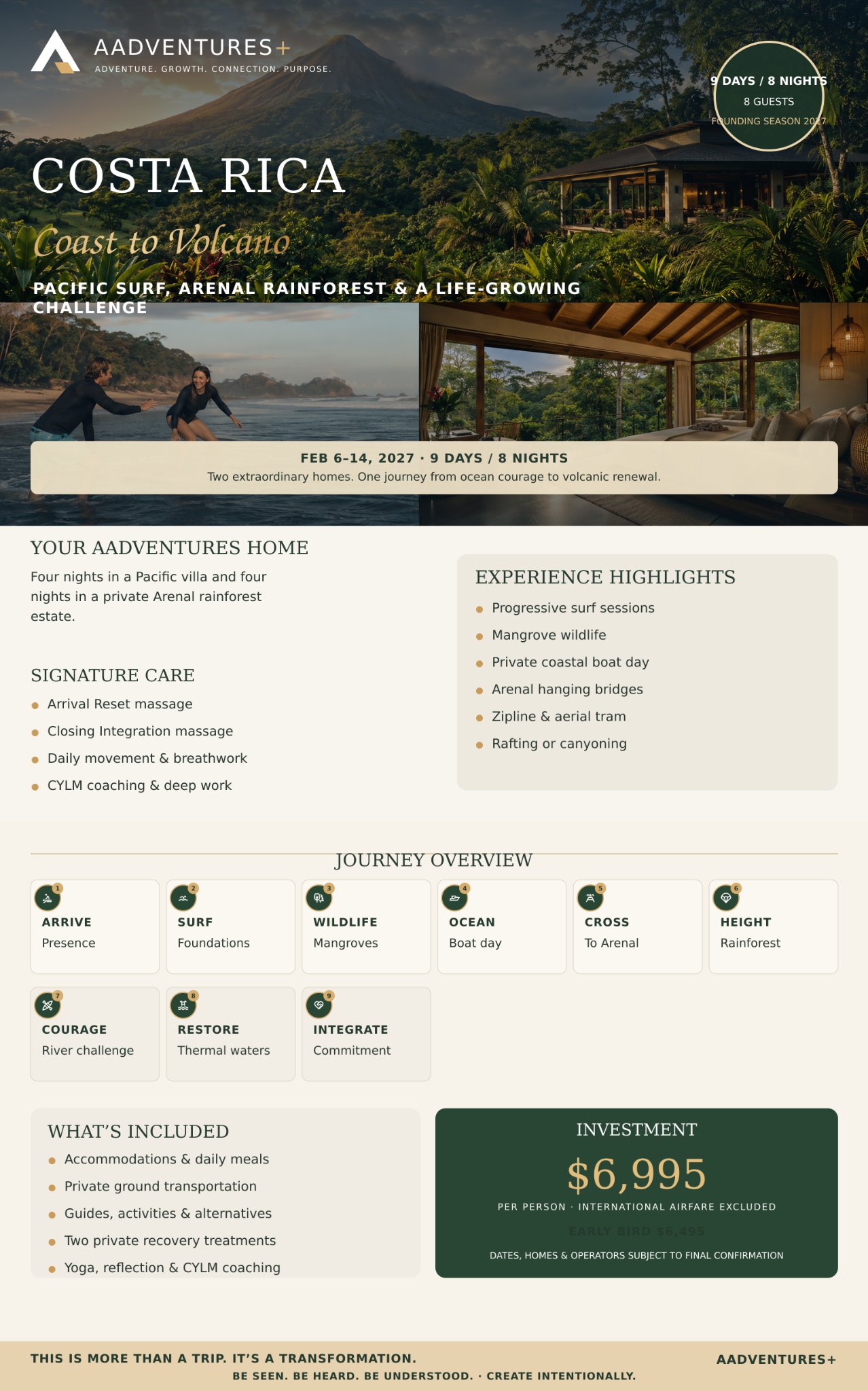 AAdventures+ Costa Rica Coast to Volcano destination flyer