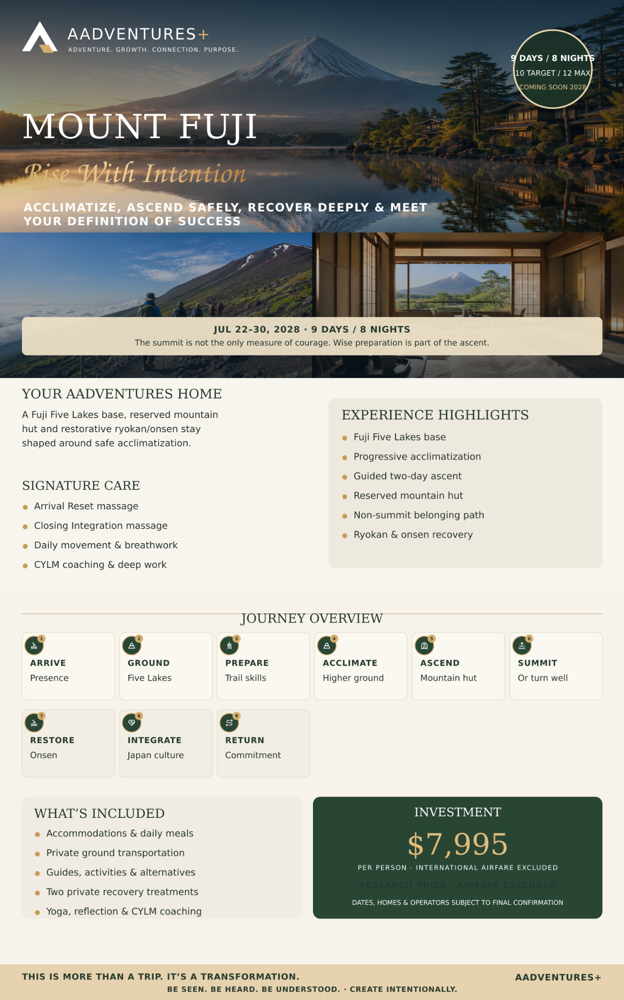 AAdventures+ Mount Fuji Rise With Intention destination flyer