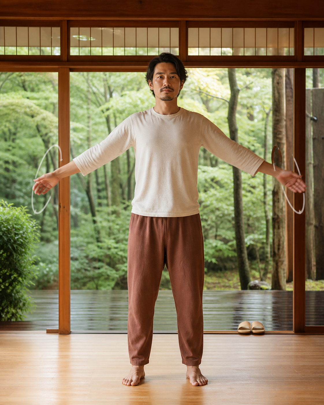 Practitioner demonstrating gentle arm circles below shoulder height