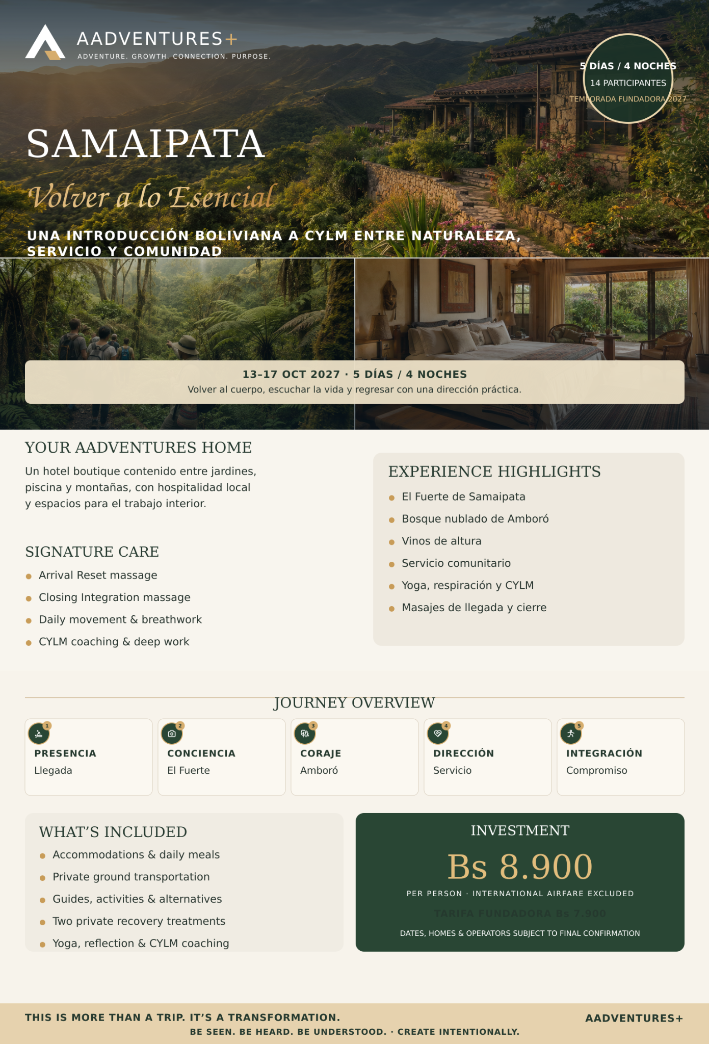 AAdventures+ Samaipata Volver a lo Esencial destination flyer