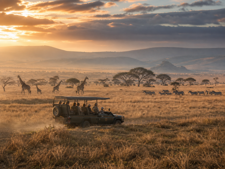 Small-group safari at sunrise in Tanzania's Serengeti